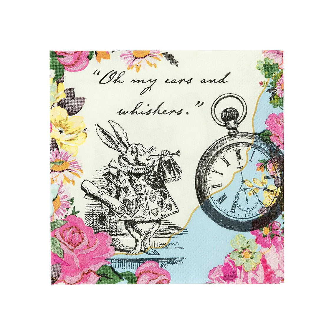 Alice in Wonderland Rabbit Floral Paper Napkins - 20 Pack
