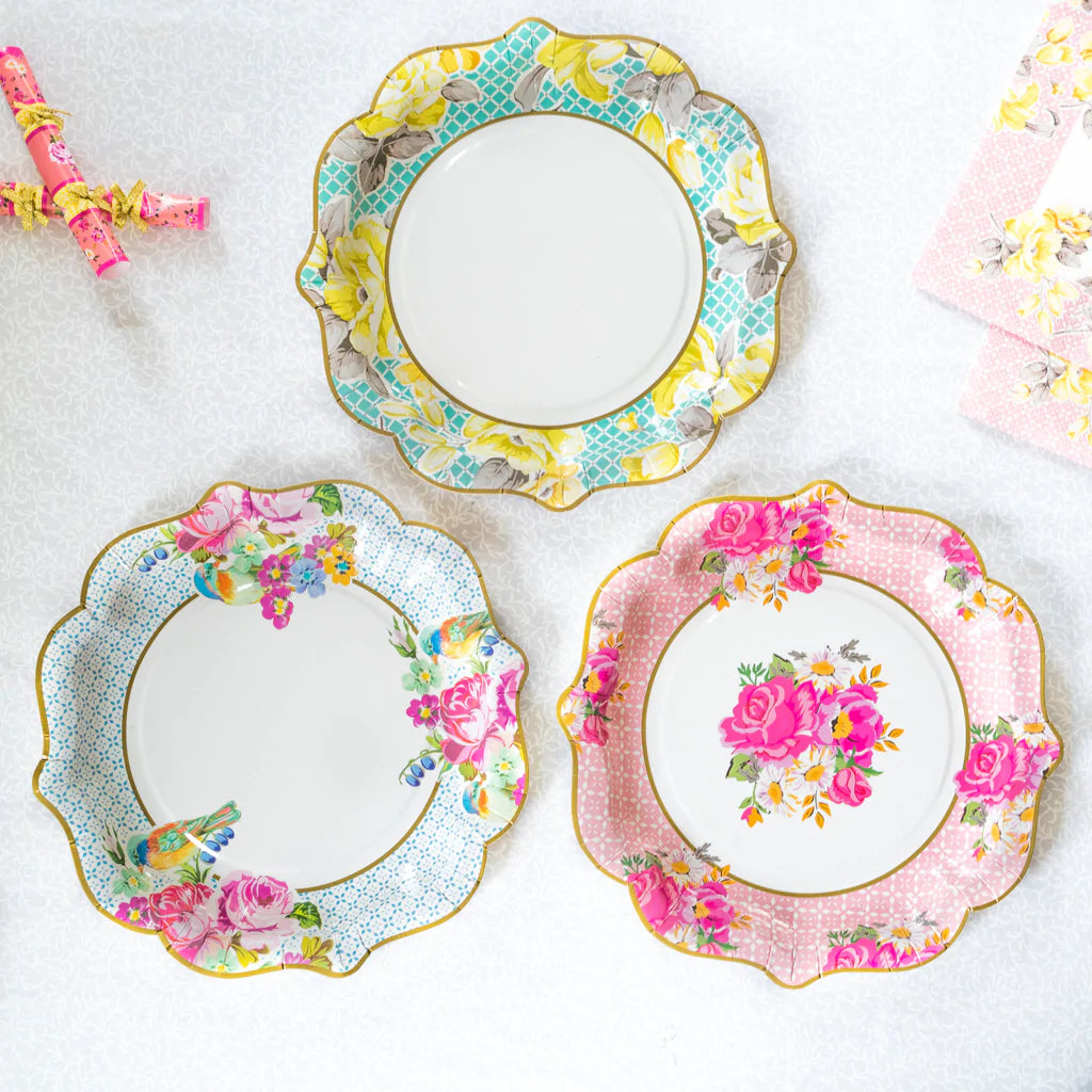 Light Pink & Blue Floral 21cm Paper Plates - 12 pack