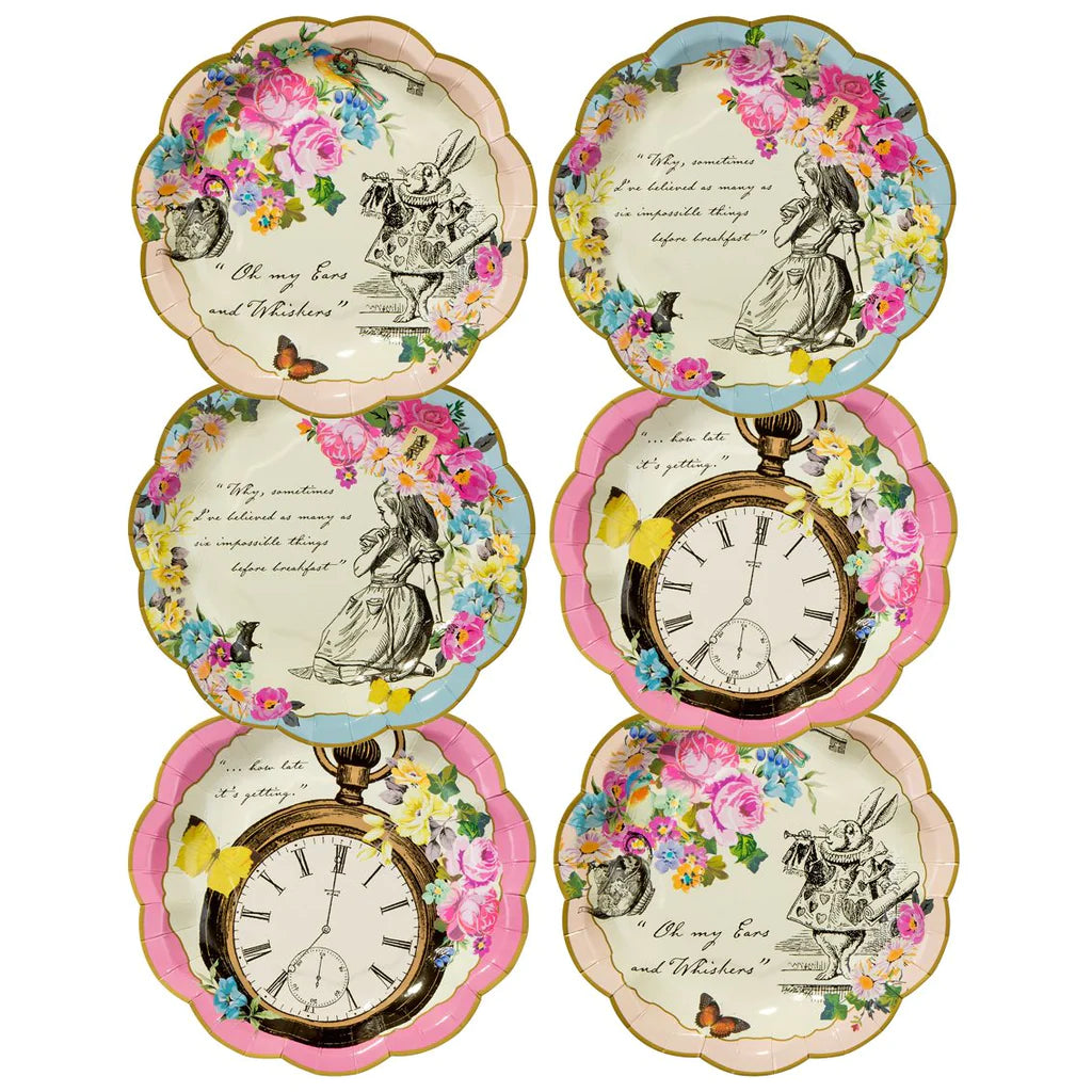 Alice in Wonderland Illustrated Paper Plates - 12 Pack
