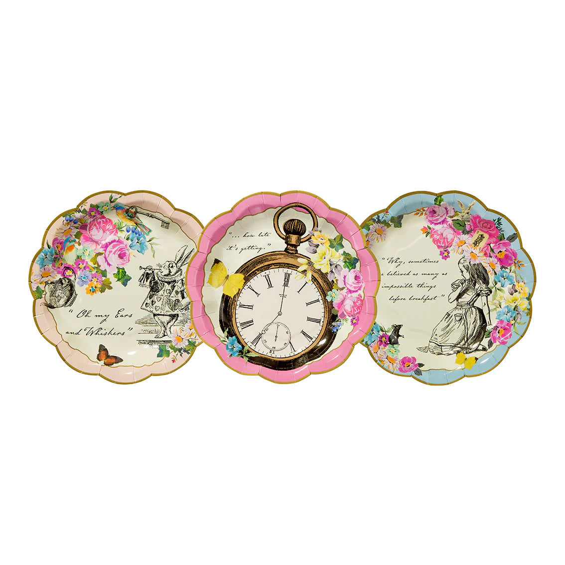 Alice in Wonderland Illustrated Paper Plates - 12 Pack