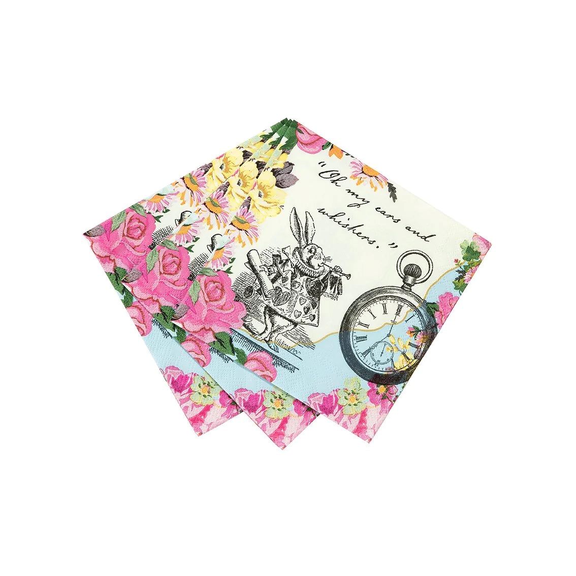 Alice in Wonderland Rabbit Floral Paper Napkins - 20 Pack