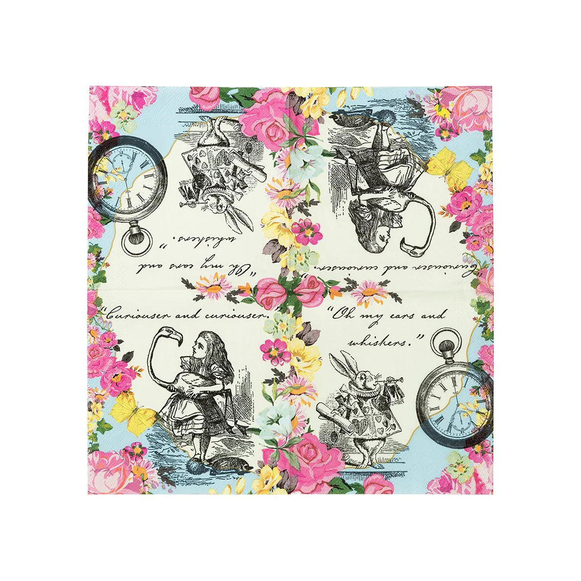 Alice in Wonderland Rabbit Floral Paper Napkins - 20 Pack