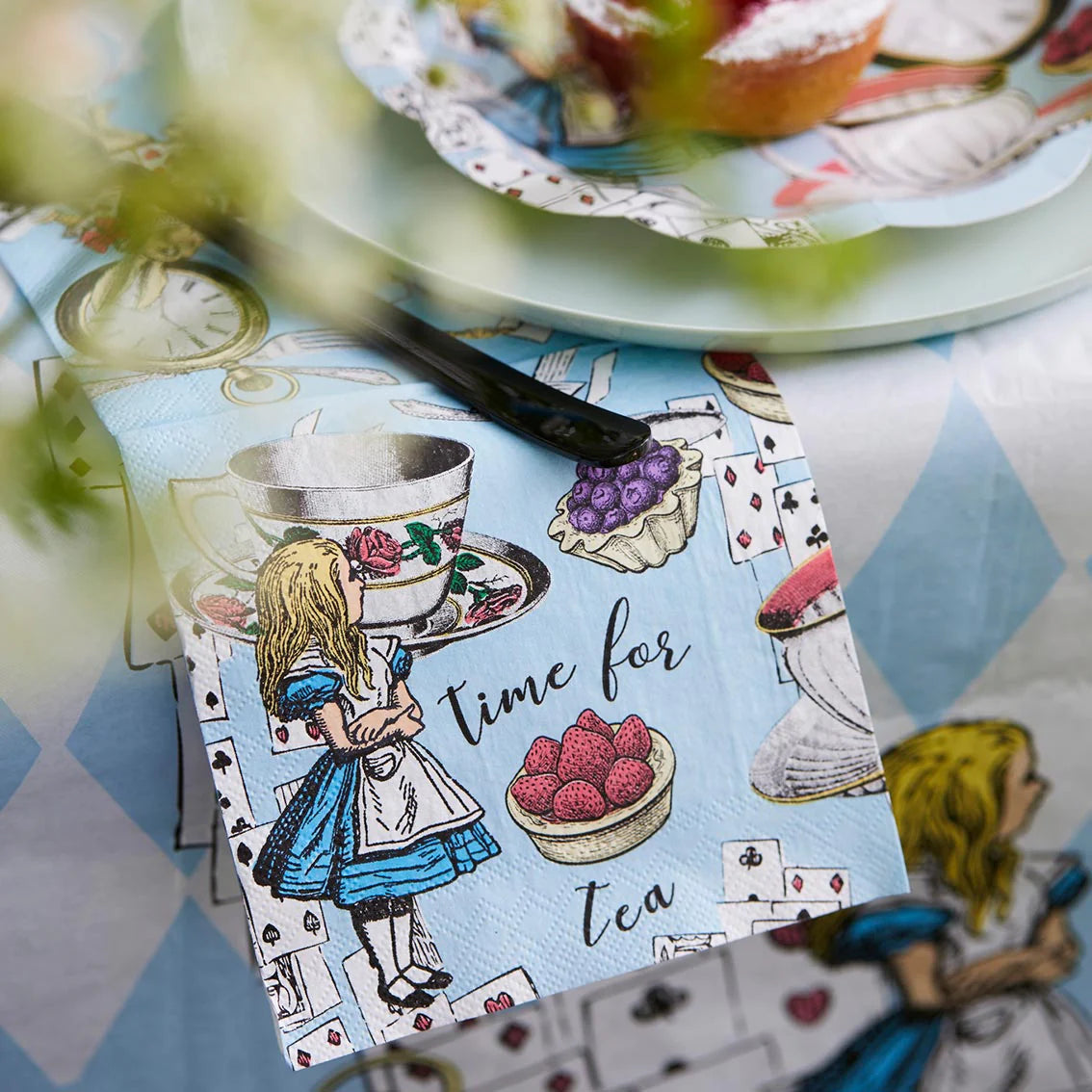 Blue Alice in Wonderland Cocktail Napkins - 20 Pack