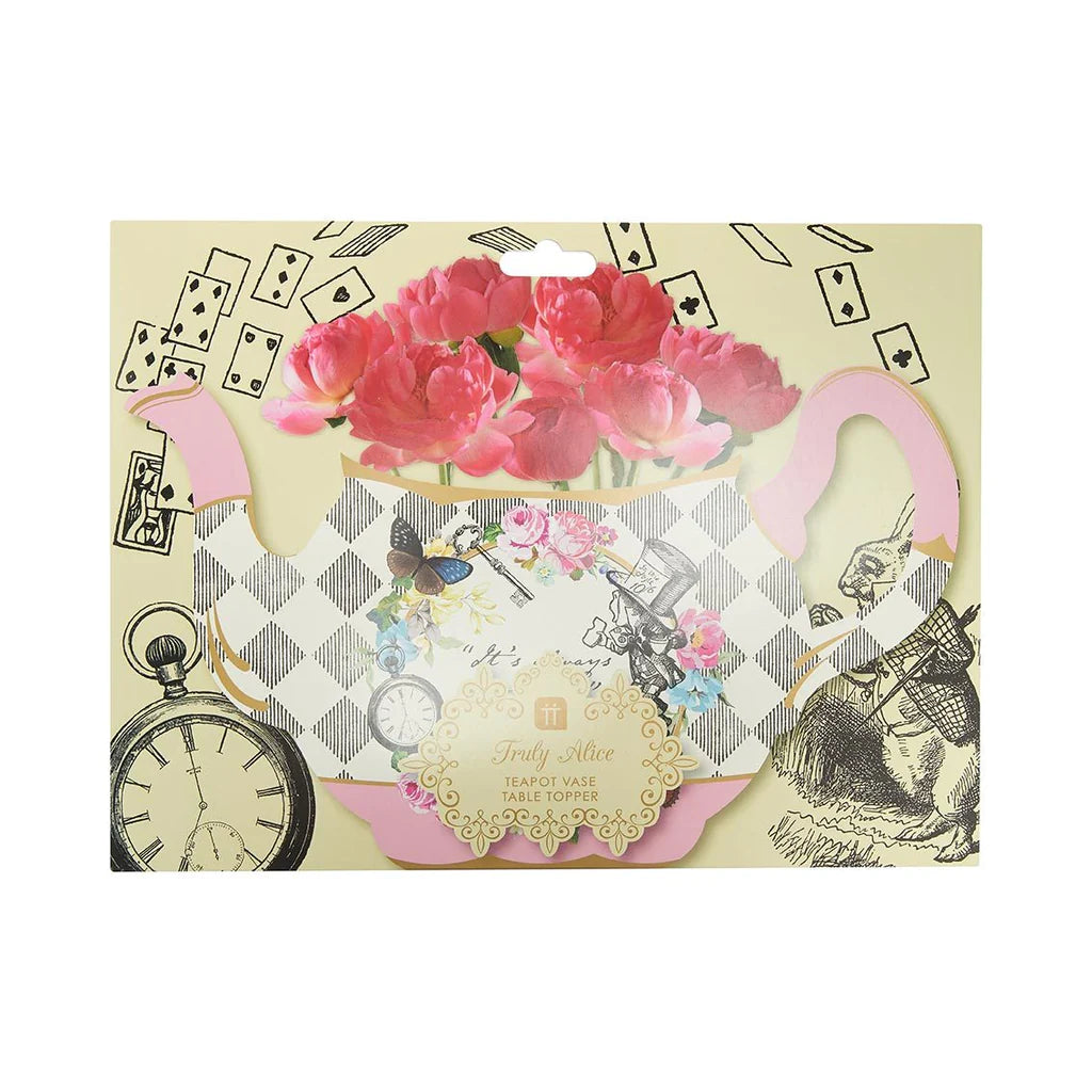 Pink Alice in Wonderland Card Teapot Vase