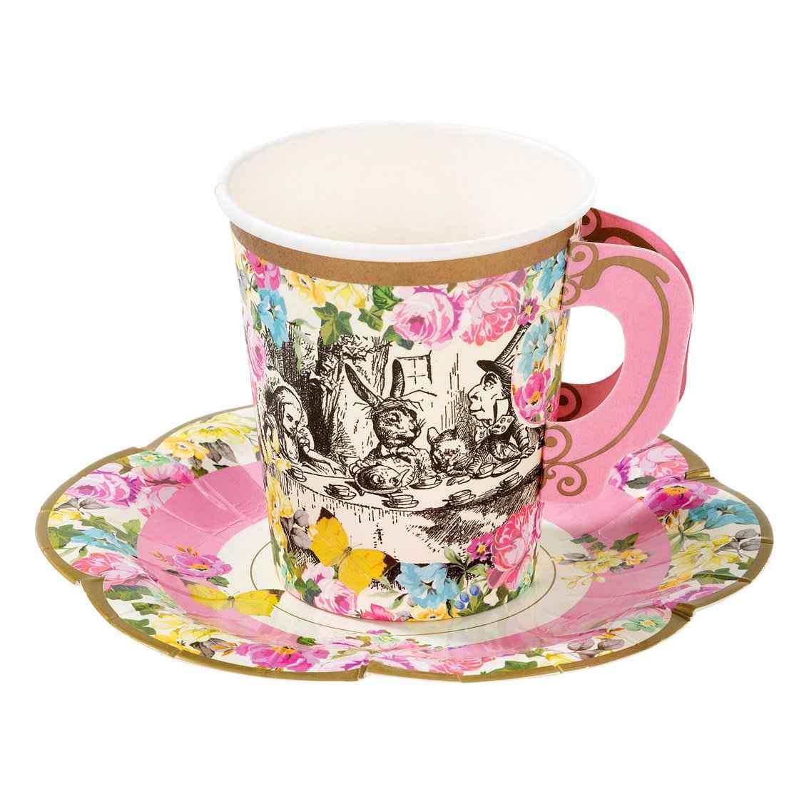 Pink Mad Hatters Tea Party Teacups & Saucers - 12 pack