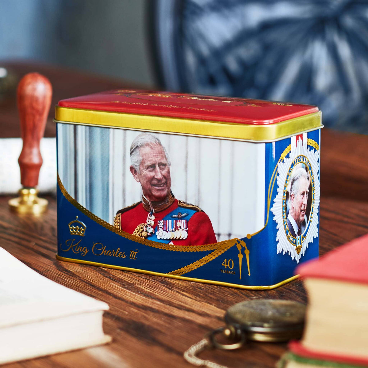 King Charles III Tea Tin with 40 English Breakfast Teabags