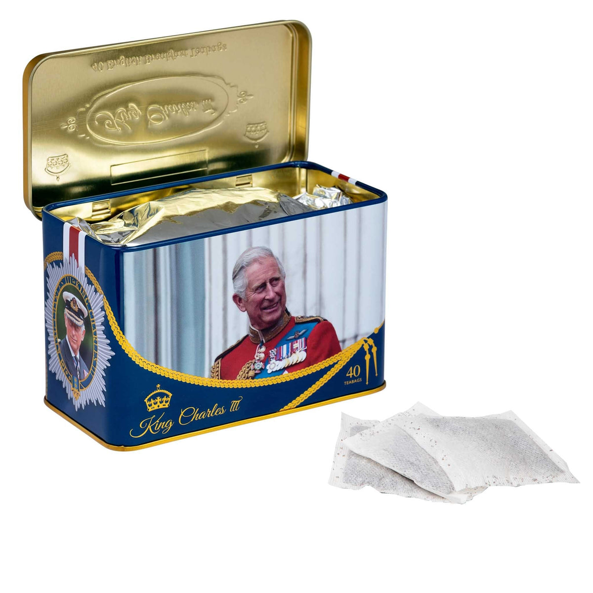 King Charles III Tea Tin with 40 English Breakfast Teabags