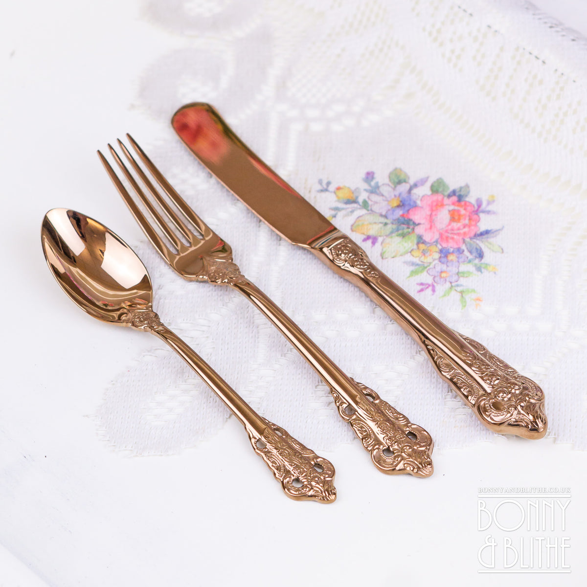 Vintage Style Rose Gold Tone Afternoon Tea Cutlery Set