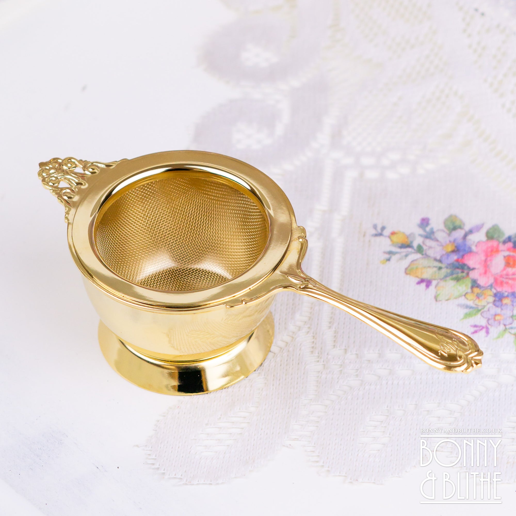 Gold Plated Long Handle Tea Strainer