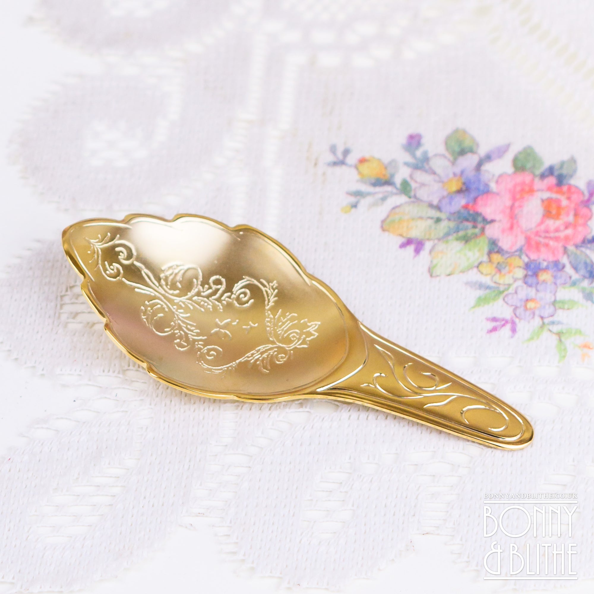 Engraved Gold Plated Tea Caddy Spoon