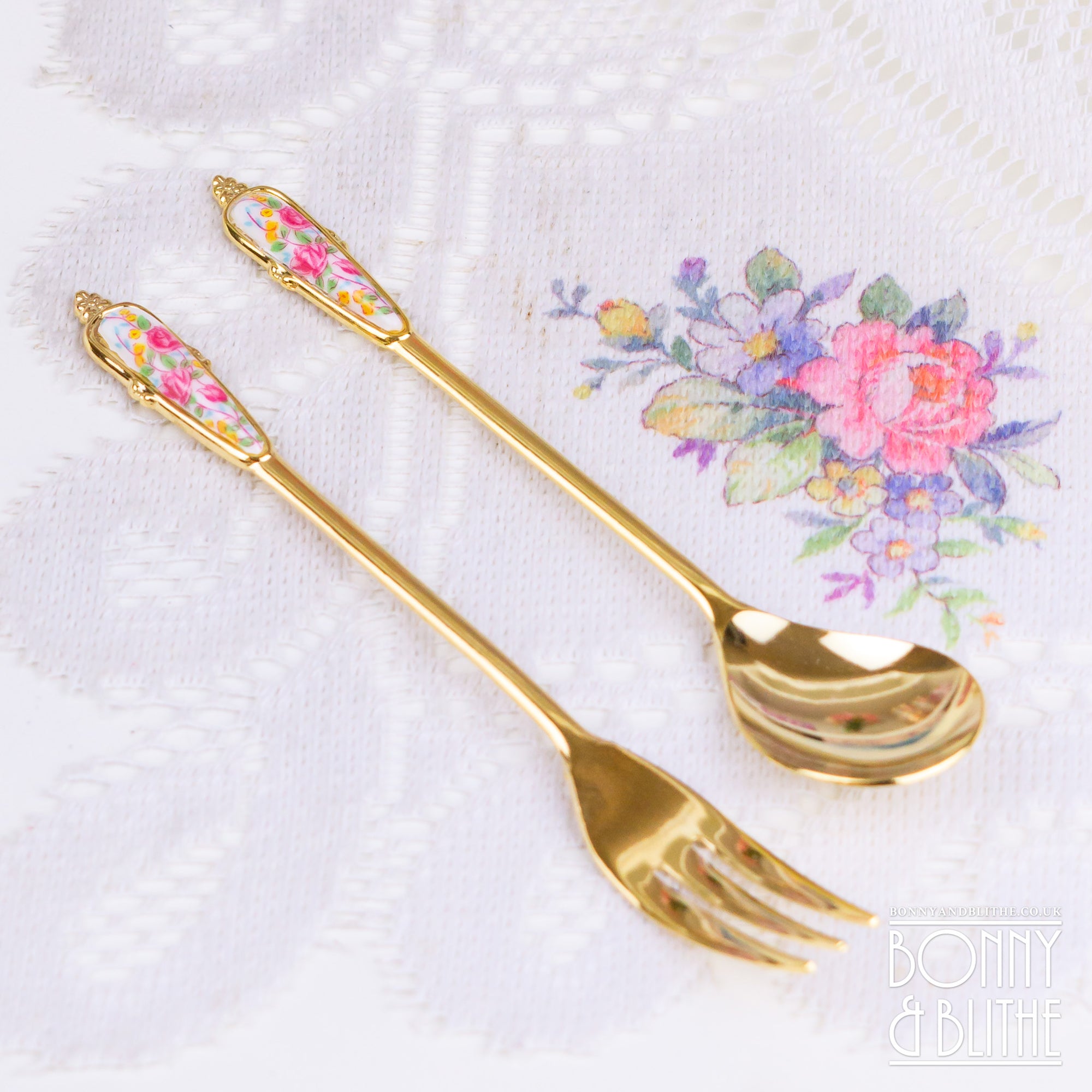 Gold Plated Floral Teaspoon and Cake Fork