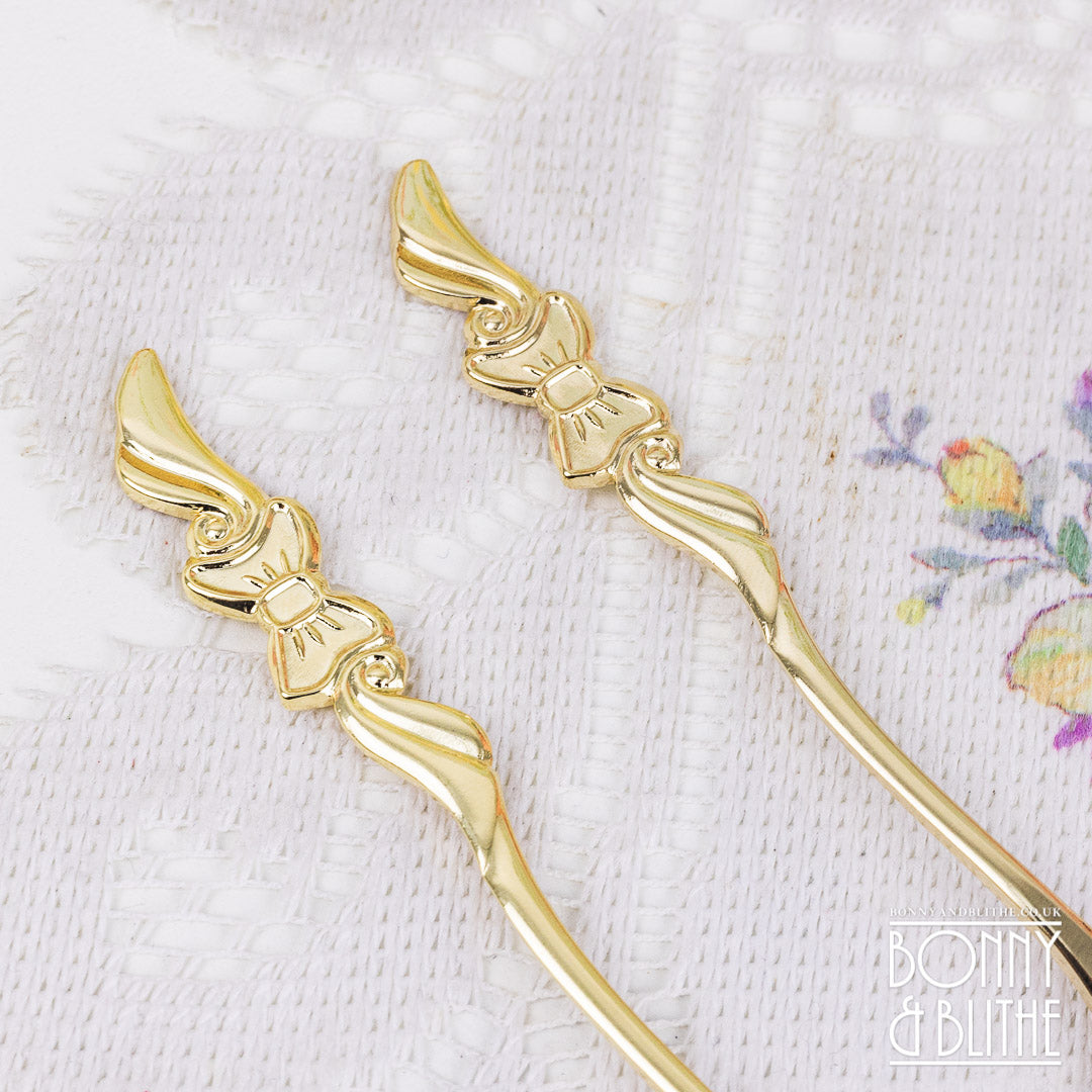 Gold Plated Ribbon Bow Teaspoon and Cake Fork