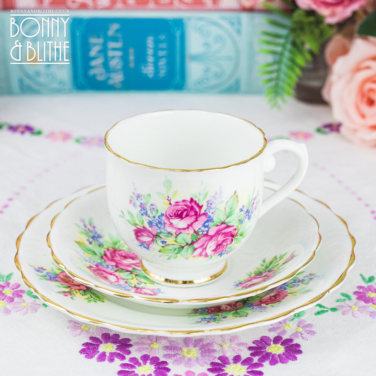 Clare China Rose Spray Teacup Set