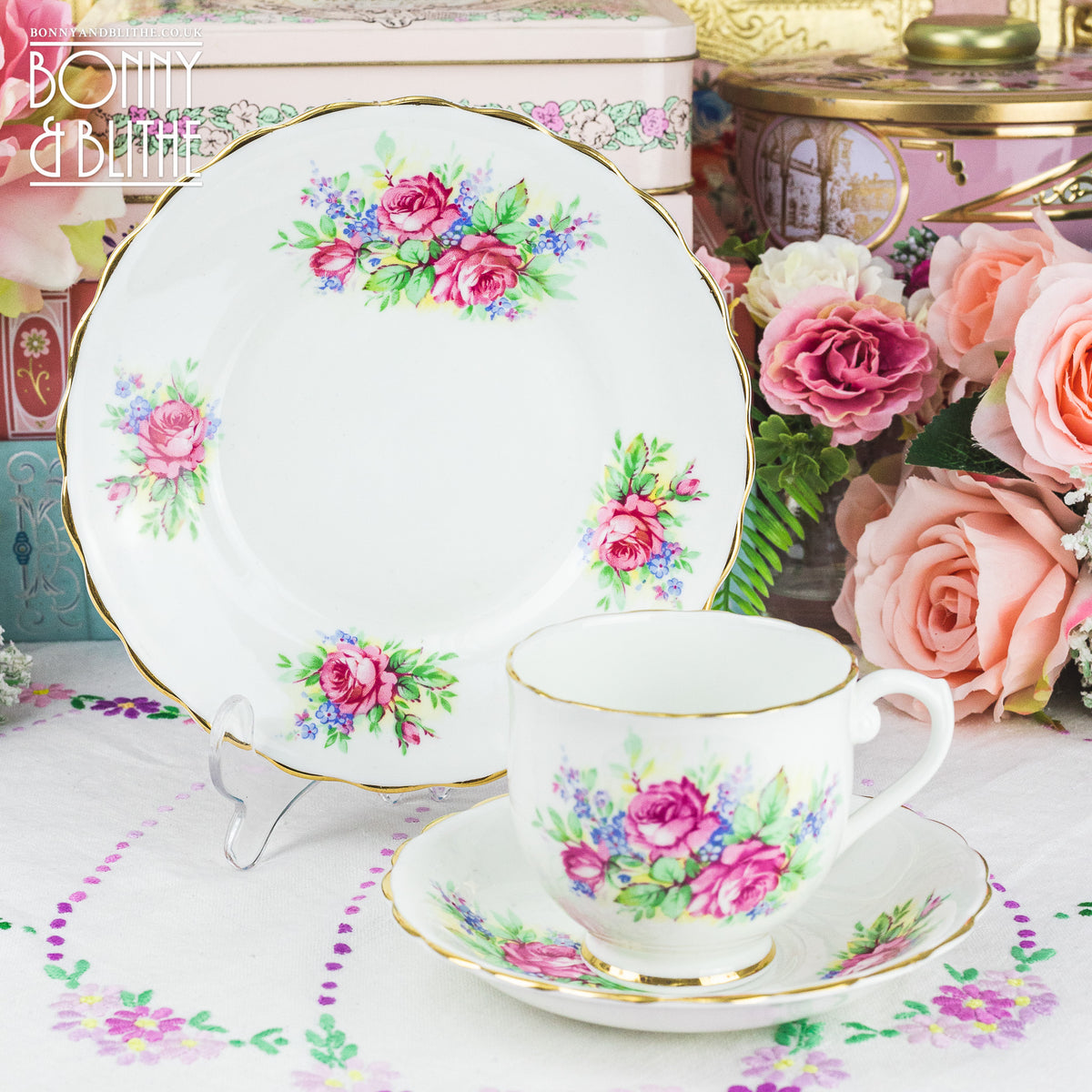 Clare China Rose Spray Teacup Set