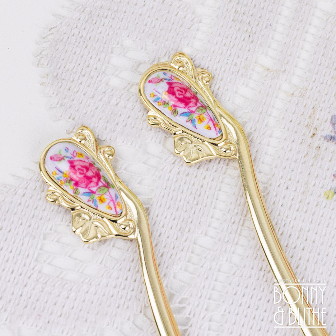 Gold Plated Rose Merry Pair of Teaspoons