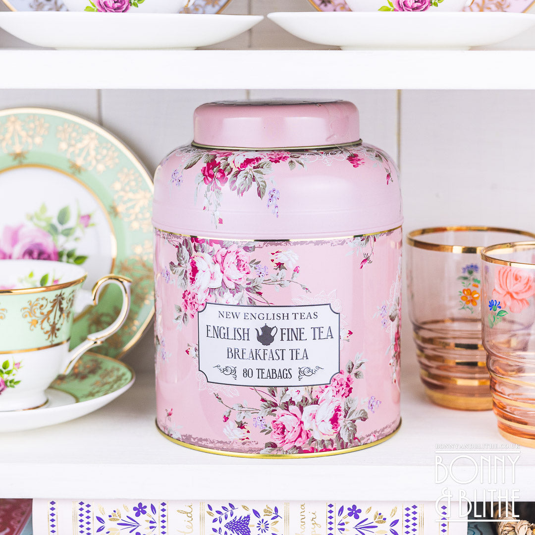 Vintage Tea Caddy in Floral Blush 80 English Breakfast Teabags