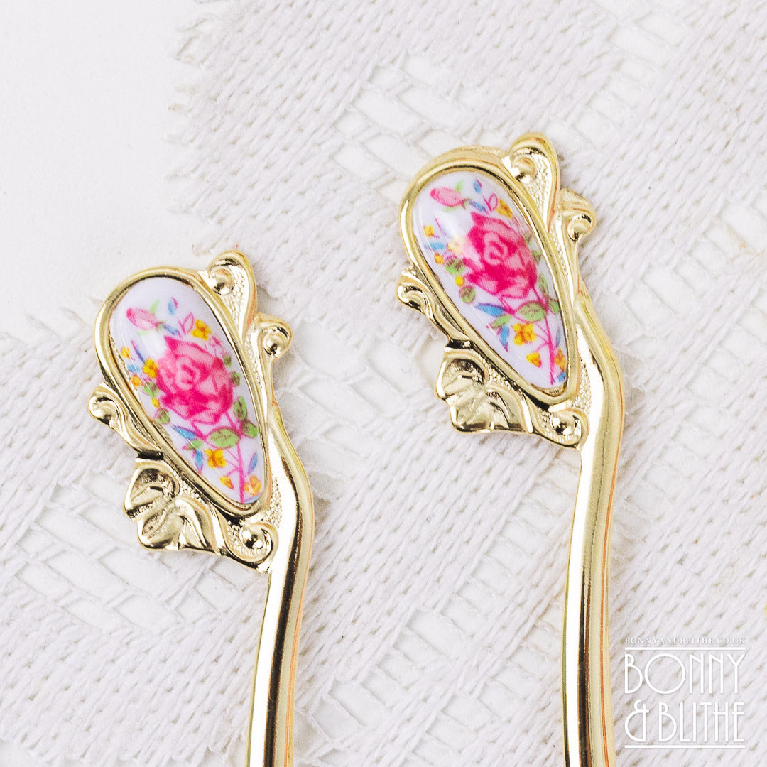 Gold Plated Rose Merry Pair of Teaspoons
