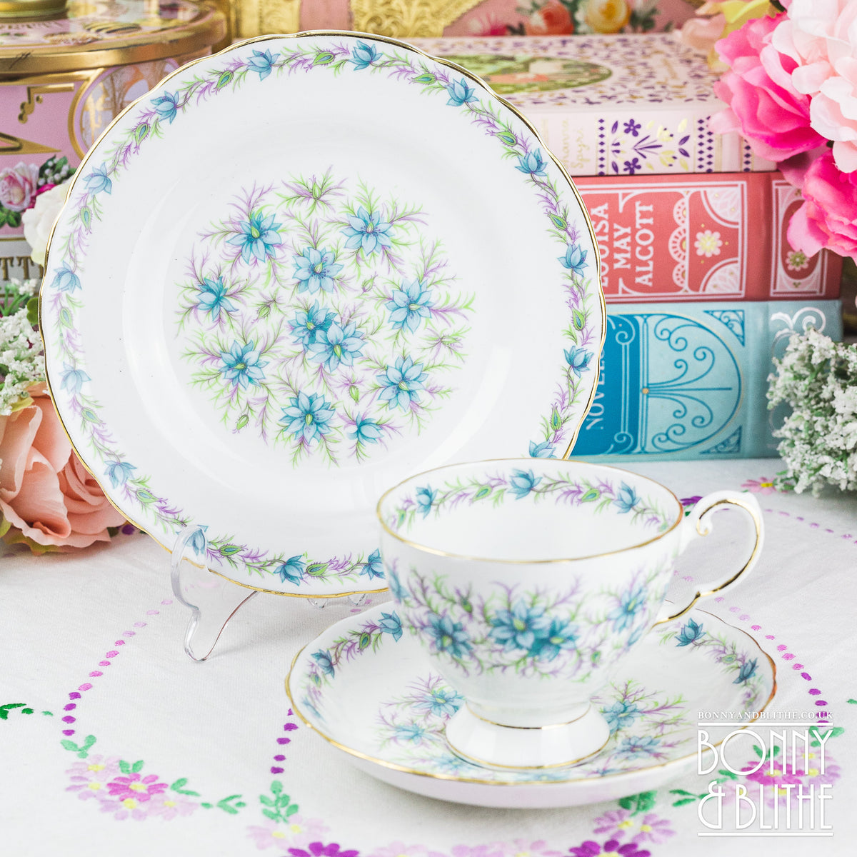 Tuscan Love in the Mist Blue Teacup Set