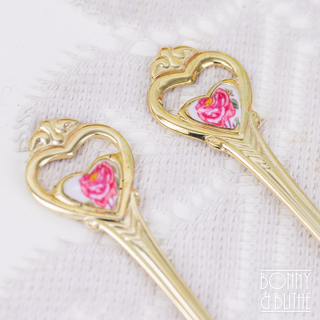 Gold Plated Cupid Rose Teaspoon and Cake Fork