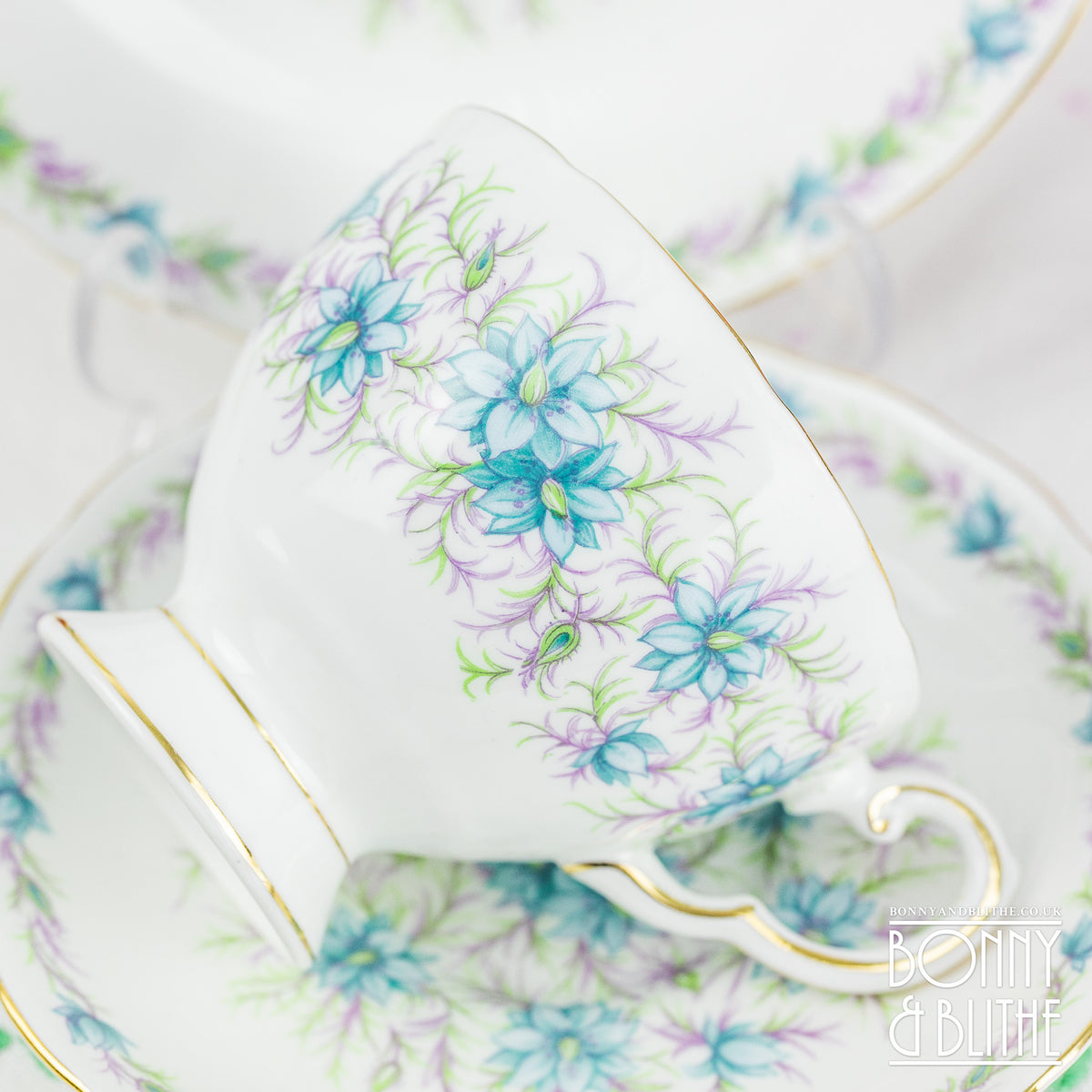 Tuscan Love in the Mist Blue Teacup Set