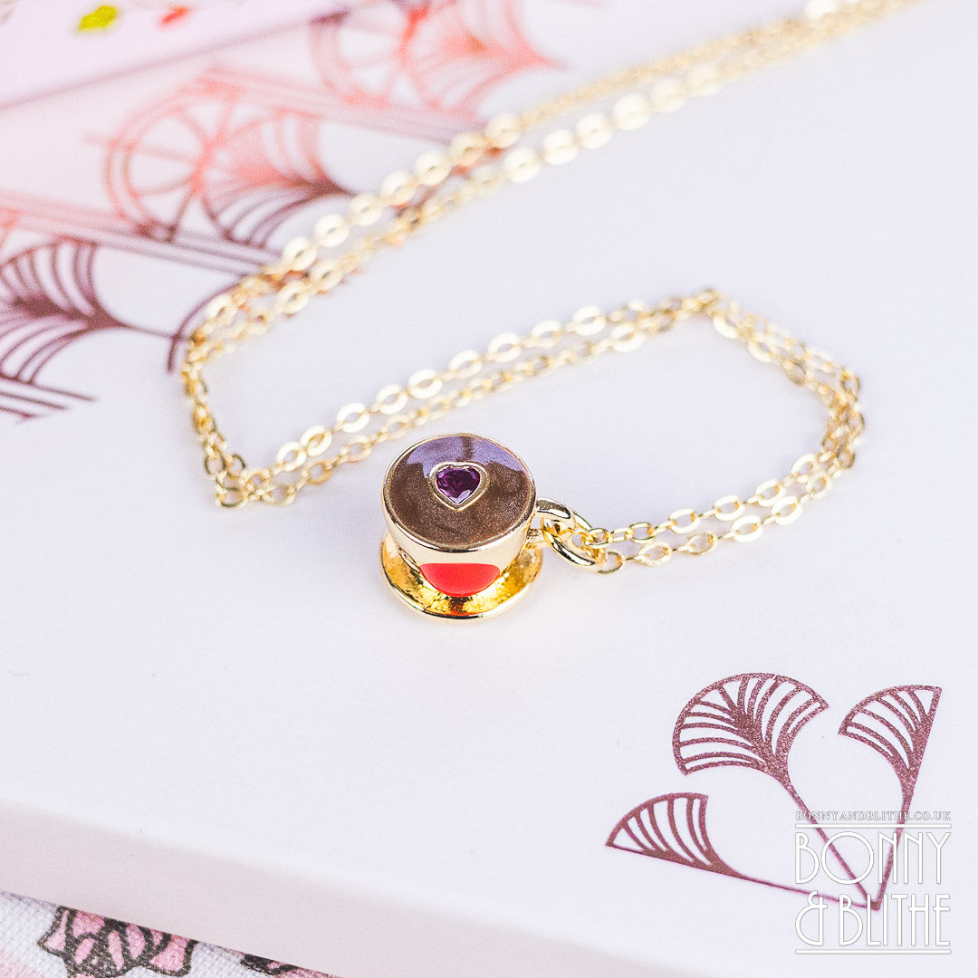 Red Heart Jewel Gold Teacup Necklace