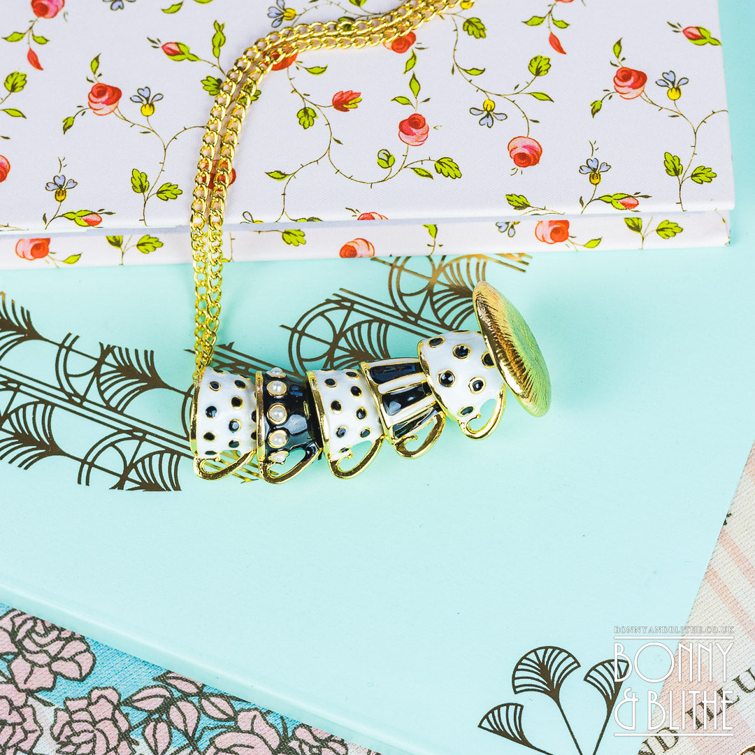 Black &amp; White Enamel Gold Stacked Teacup Necklace