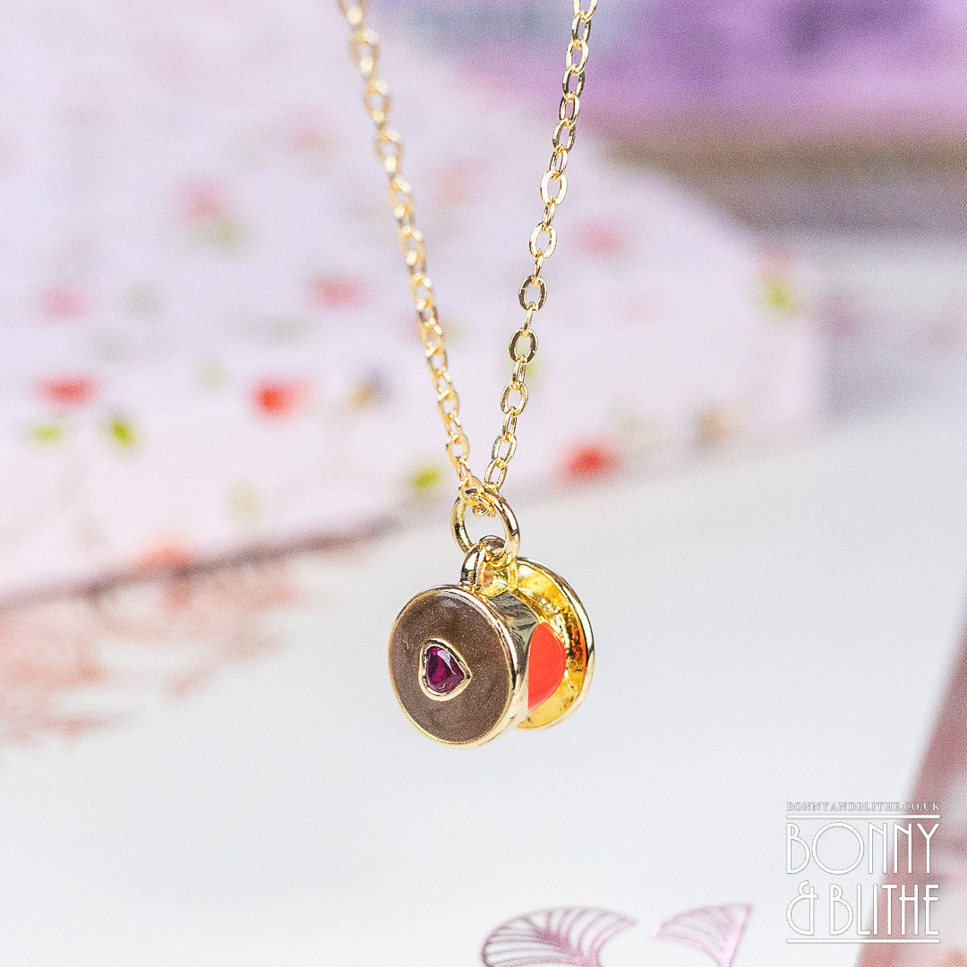 Red Heart Jewel Gold Teacup Necklace