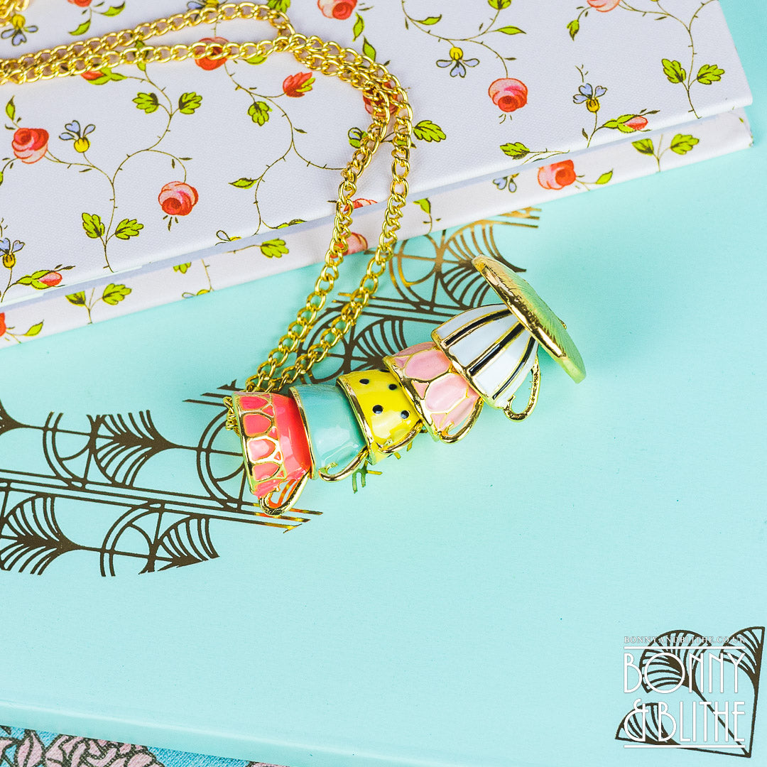 Multicoloured Enamel Gold Stacked Teacup Necklace