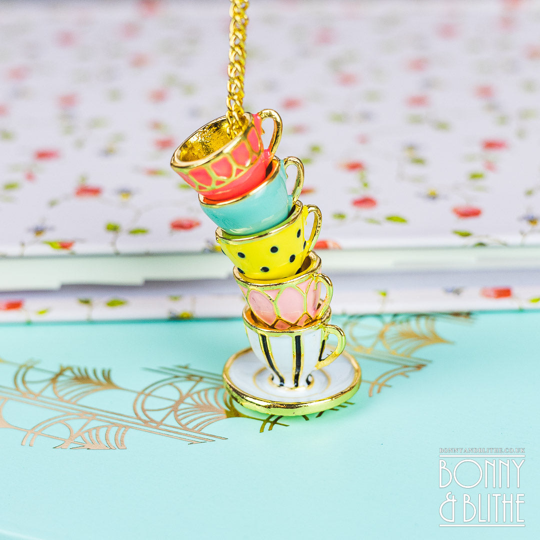 Multicoloured Enamel Gold Stacked Teacup Necklace