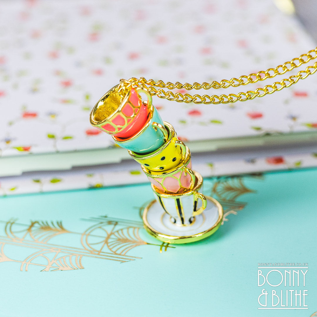 Multicoloured Enamel Gold Stacked Teacup Necklace