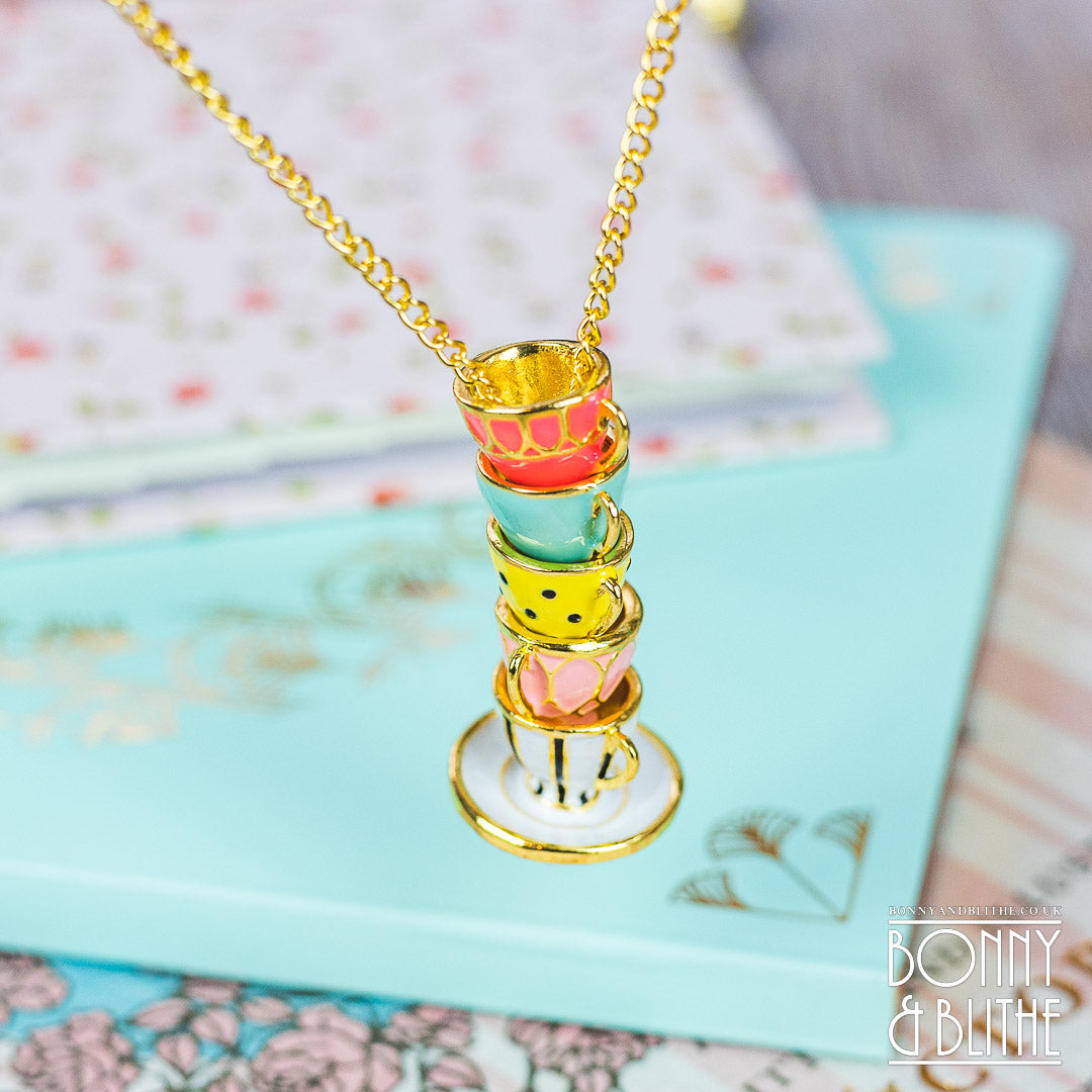 Multicoloured Enamel Gold Stacked Teacup Necklace