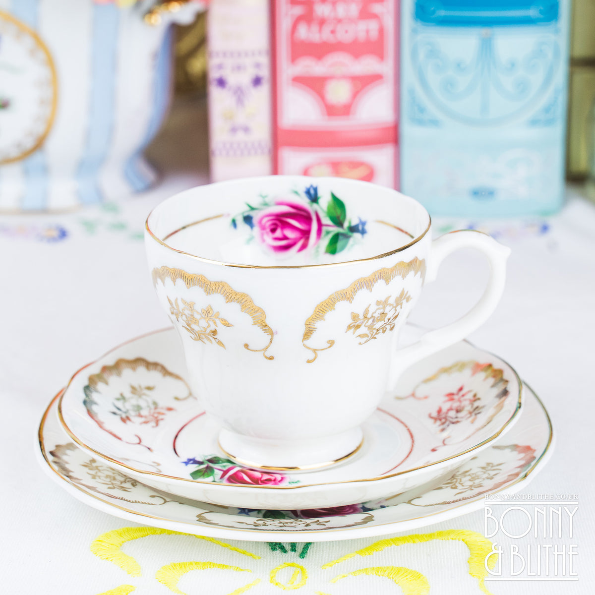English Bone China Pink Rose Teacup Set