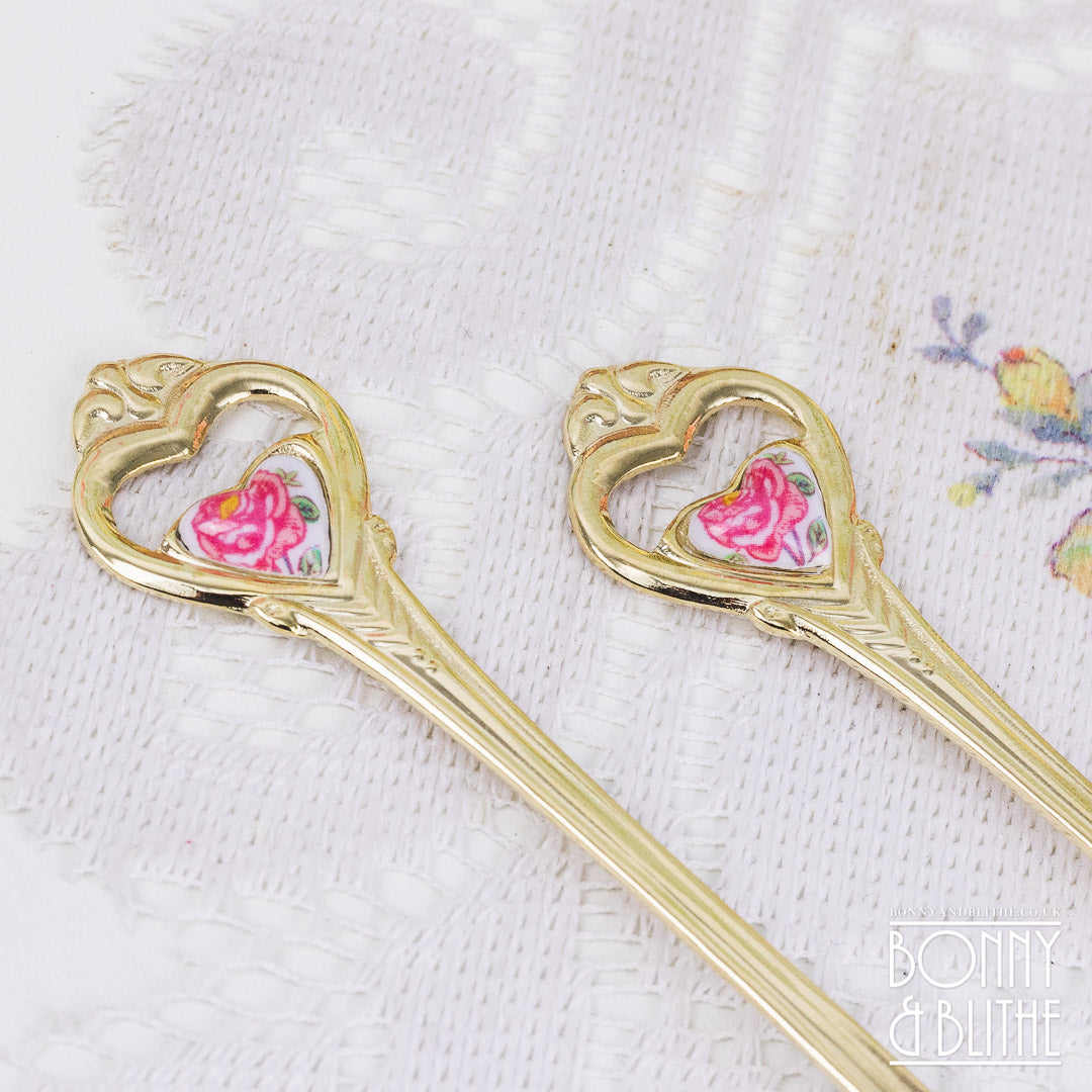 Gold Plated Cupid Rose Pair of Teaspoons