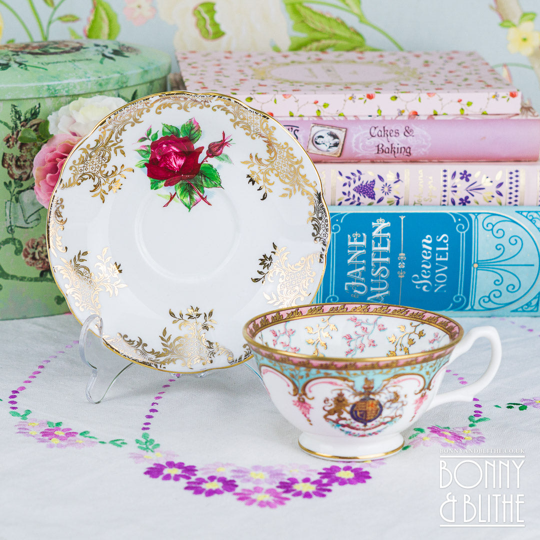 Royal Crest Mismatch Teacup and Saucer