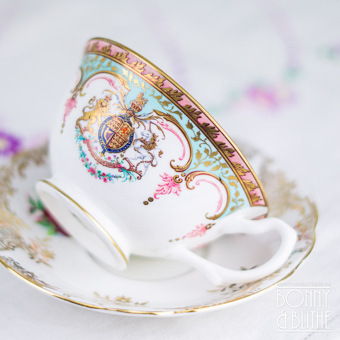 Royal Crest Mismatch Teacup and Saucer
