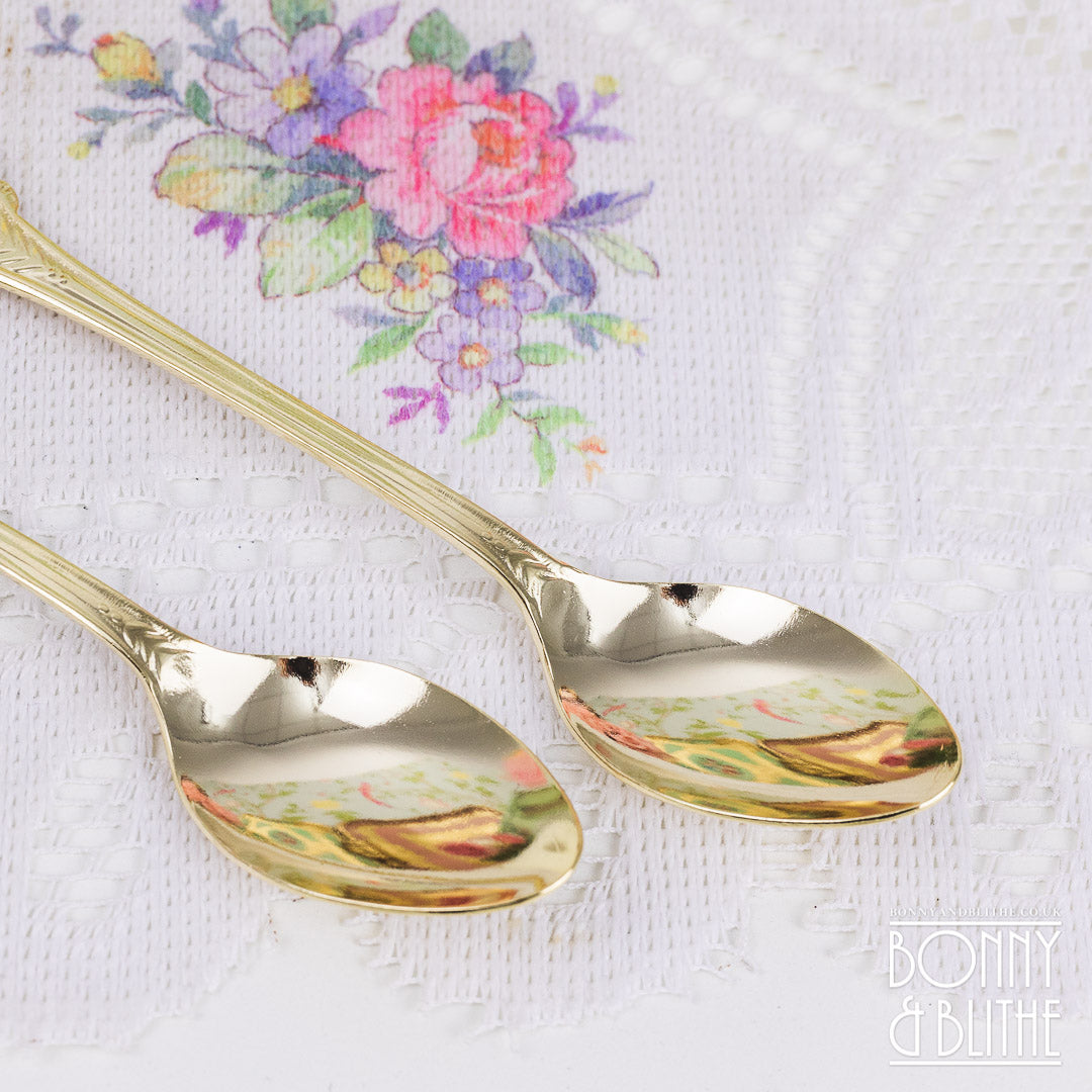 Gold Plated Cupid Rose Pair of Teaspoons