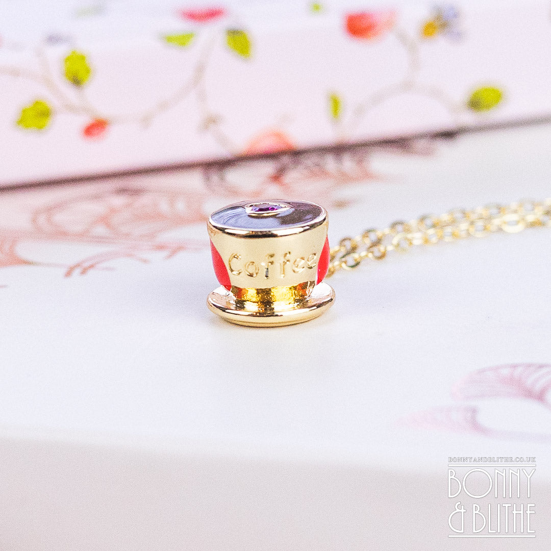 Red Heart Jewel Gold Teacup Necklace