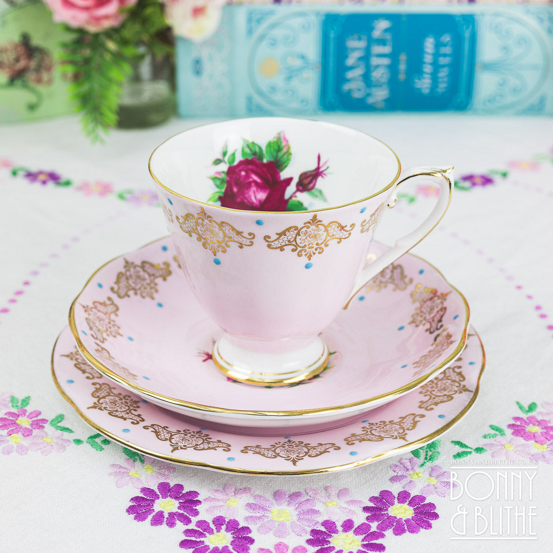 Rosyln Red Rose Pink Teacup Set