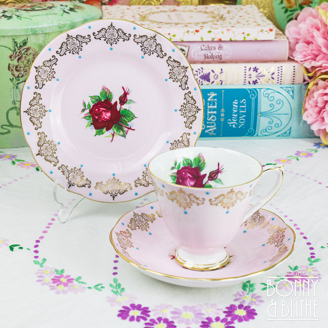 Rosyln Red Rose Pink Teacup Set