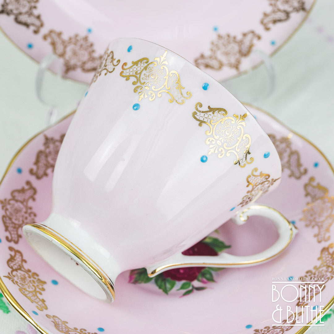 Rosyln Red Rose Pink Teacup Set