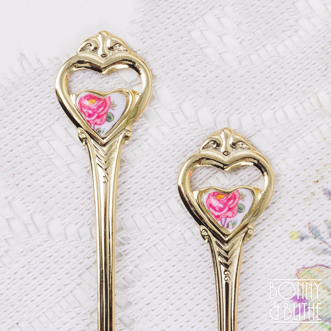 Gold Plated Cupid Rose Pair of Teaspoons