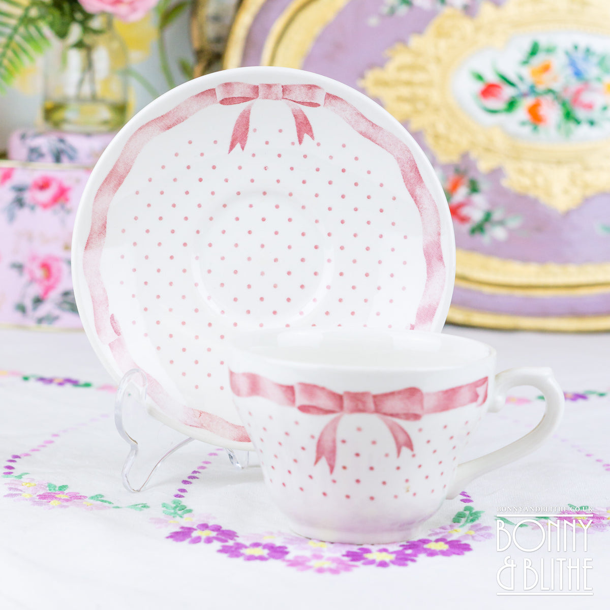 Churchill Vanity Fayre Pink Ribbon Teacup and Saucer