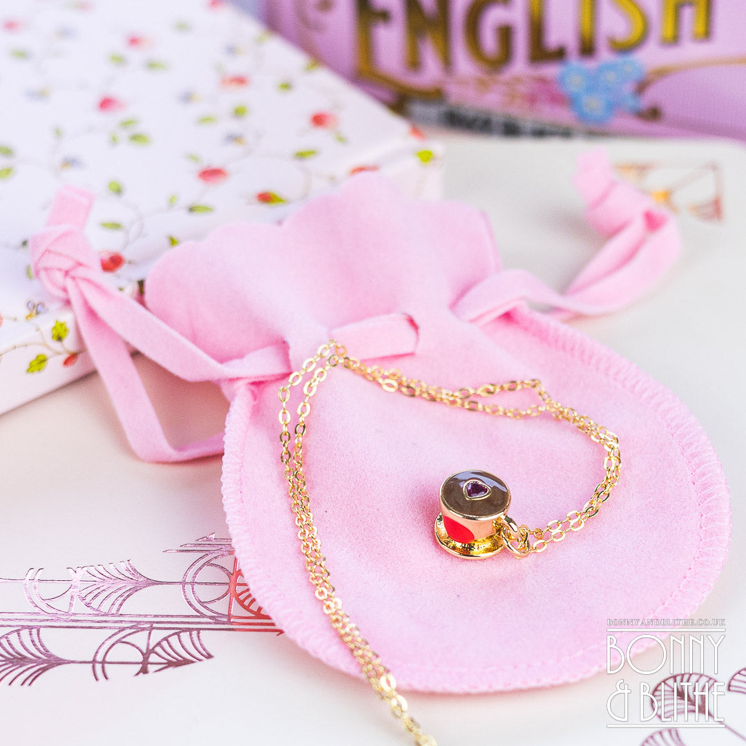 Red Heart Jewel Gold Teacup Necklace