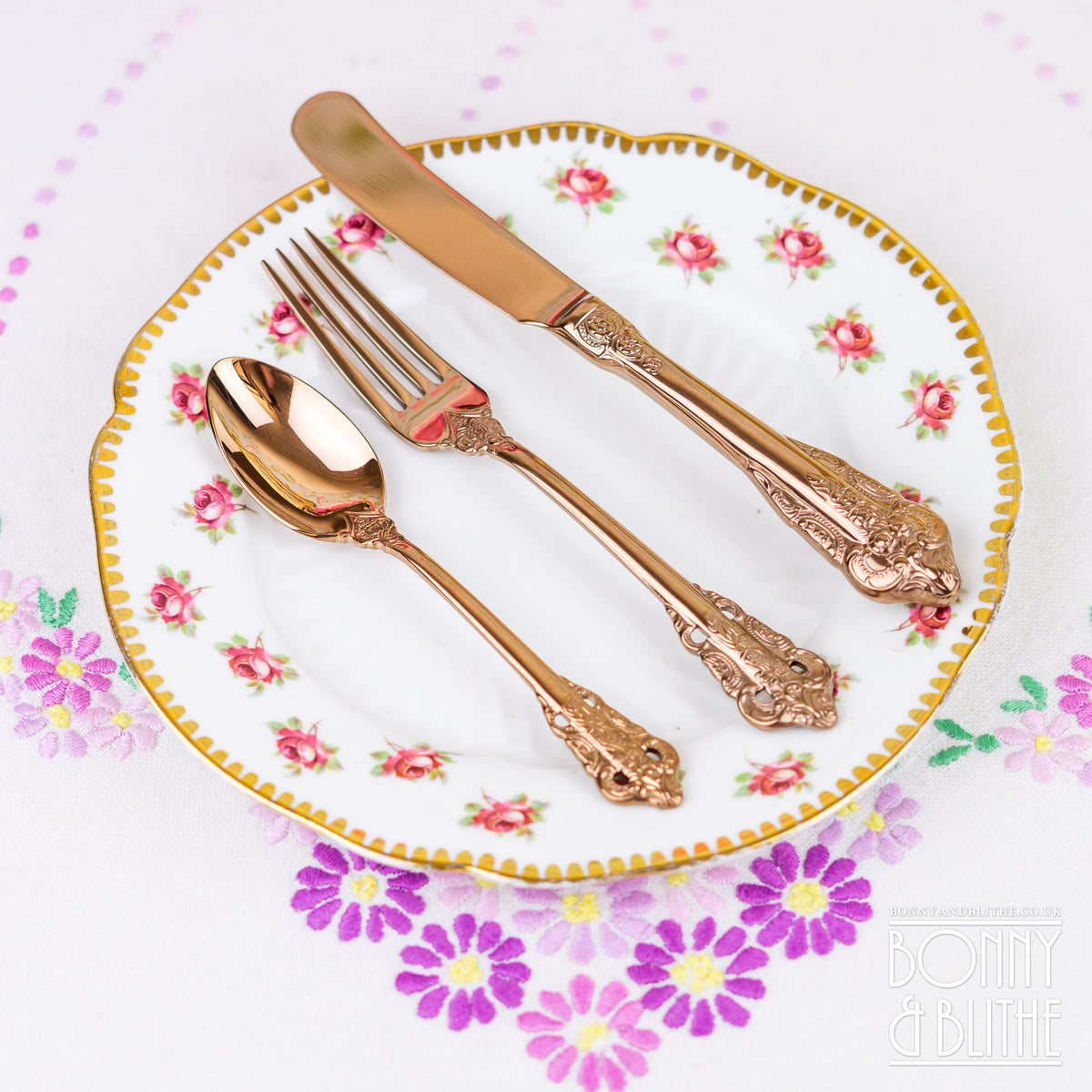 Vintage Style Rose Gold Tone Afternoon Tea Cutlery Set