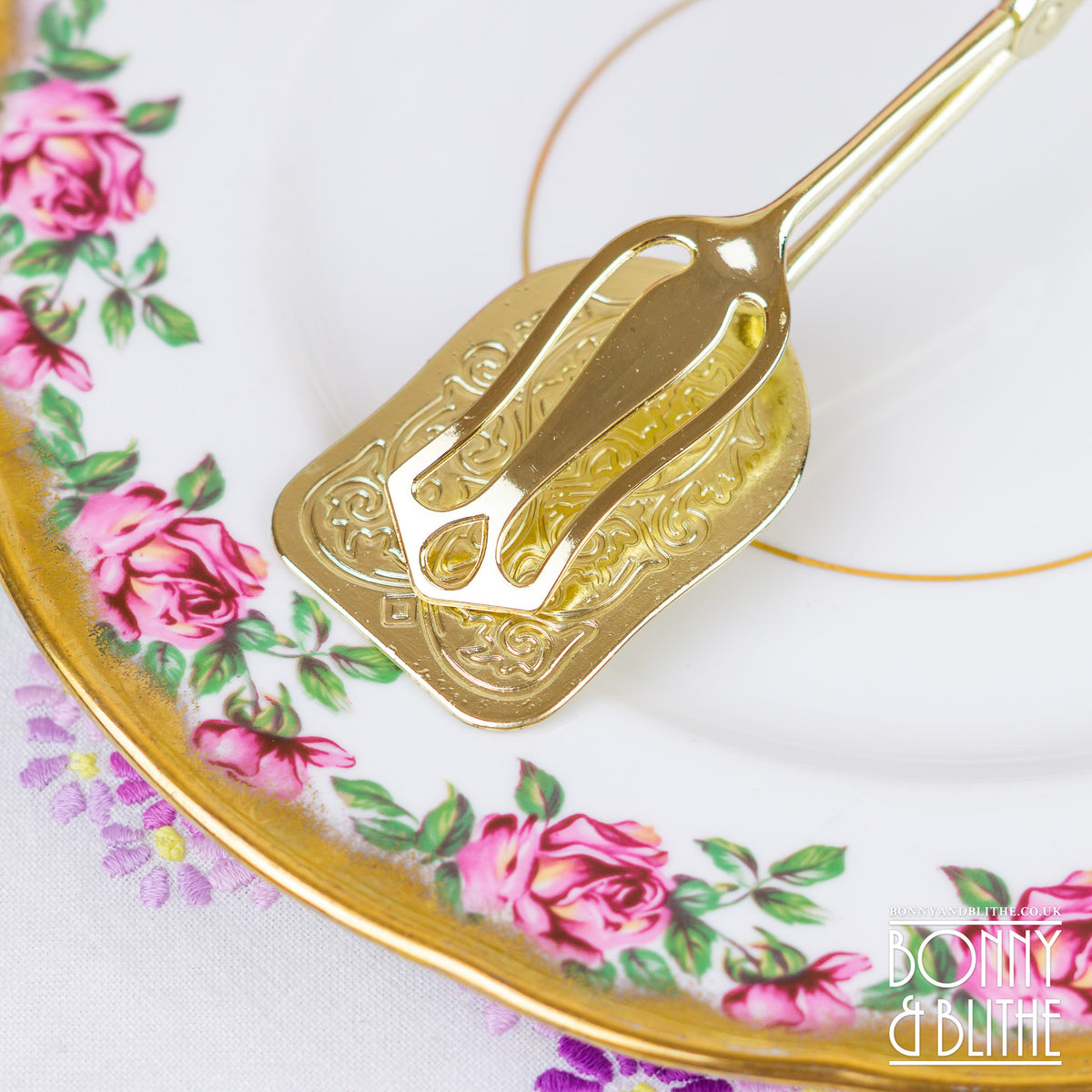 Ornate Gold Tone Serving Tongs - Square