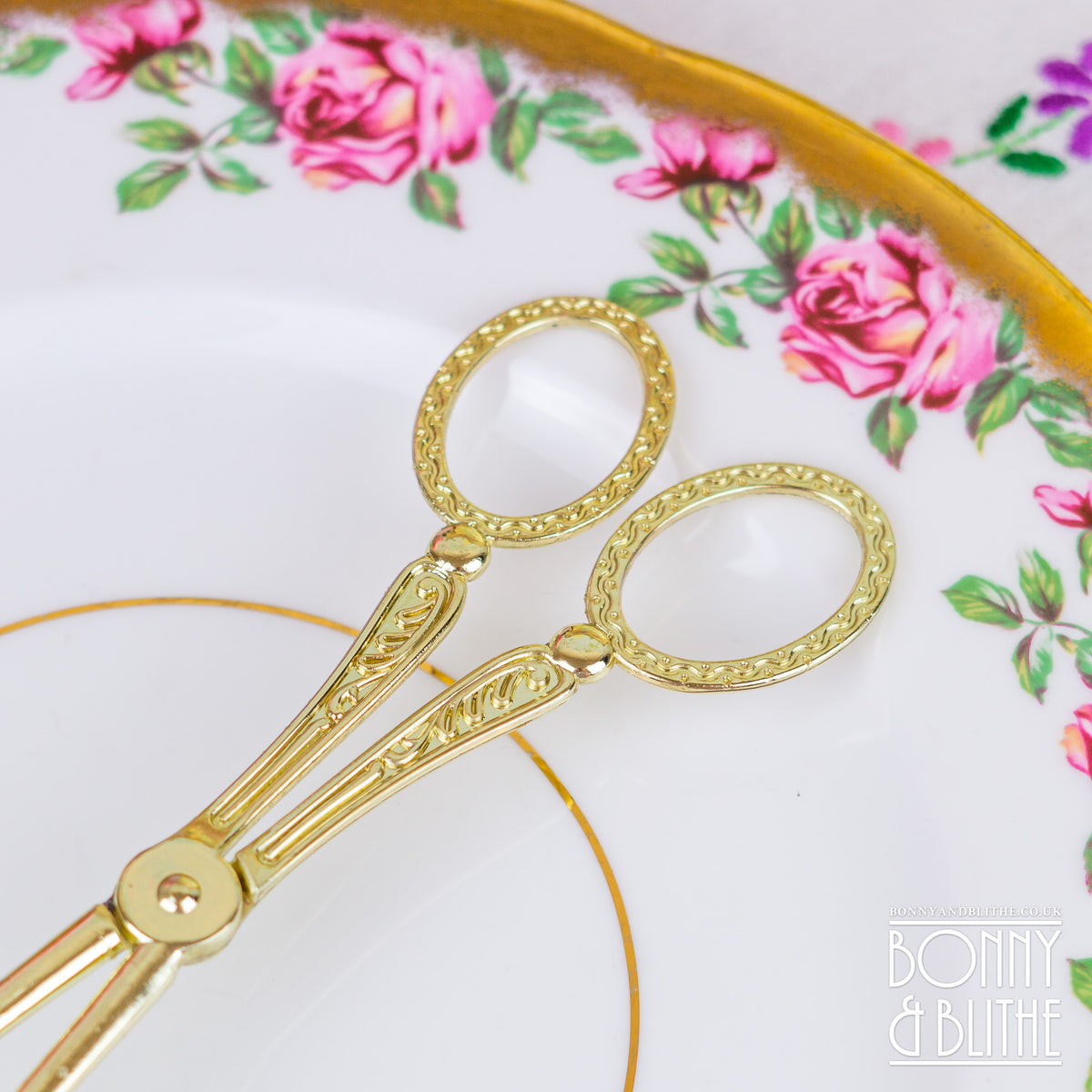 Ornate Gold Tone Serving Tongs - Square