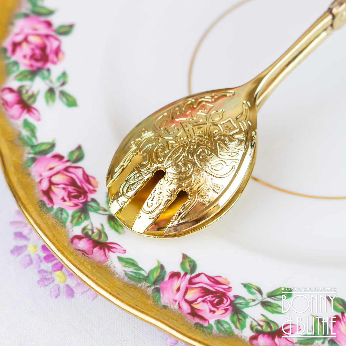 Ornate Gold Tone Serving Tongs - Oval