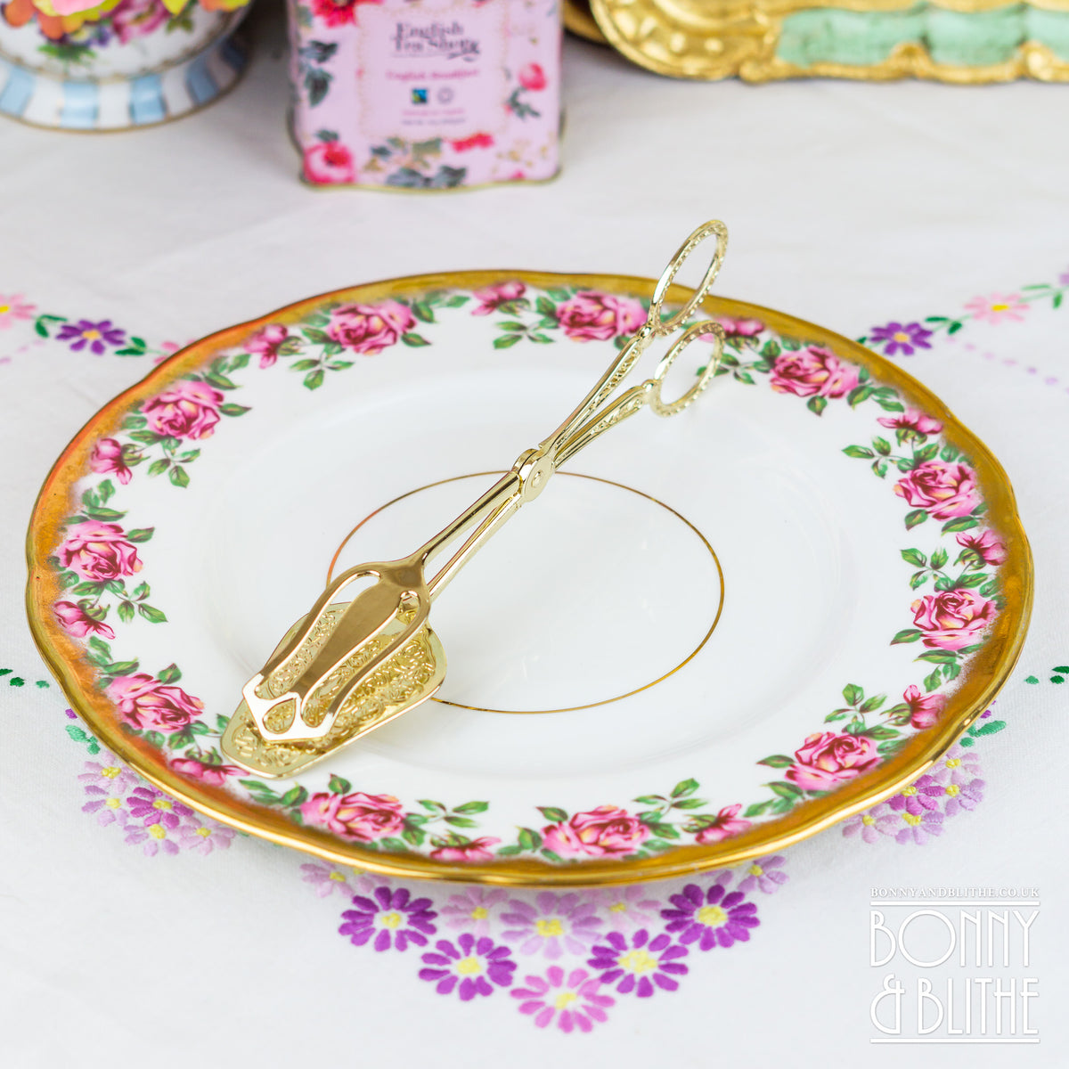 Ornate Gold Tone Serving Tongs - Tapered