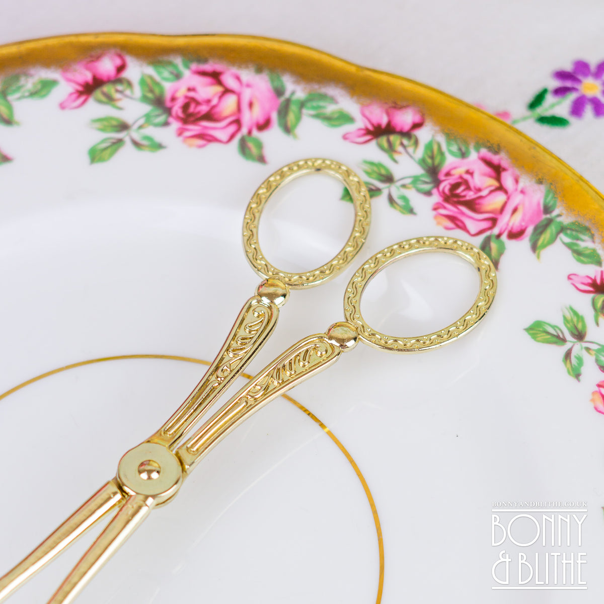 Ornate Gold Tone Serving Tongs - Tapered