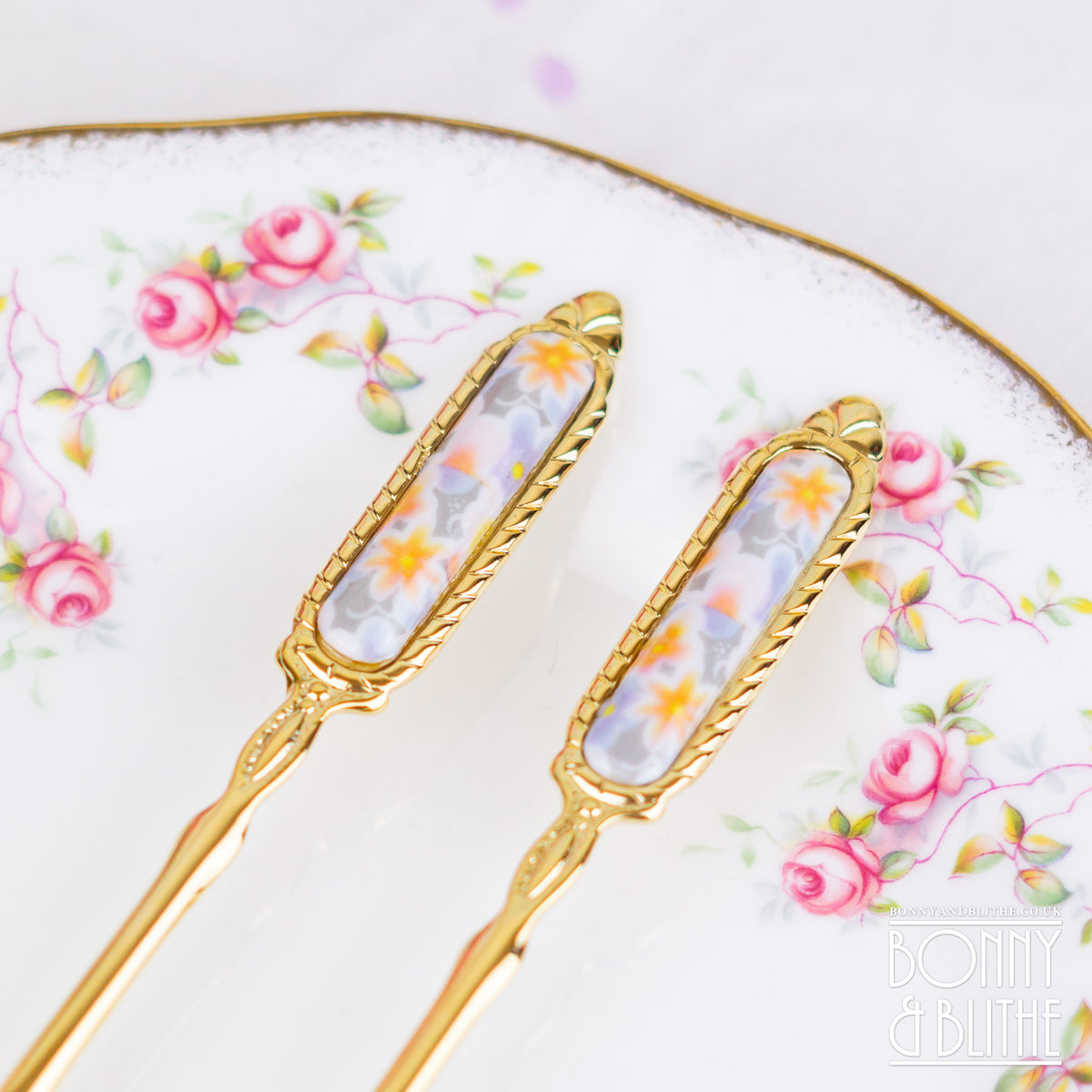 Gold Plated Autumn Leaves Teaspoon and Cake Fork
